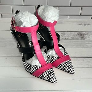 Pink/Houndstooth Colorblock Heels